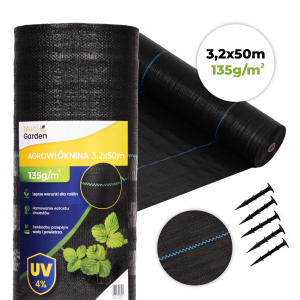 MultiGarden crna UV-otporna agrotekstilna tkanina 135 g/m² protiv korova 3,2 × 50 m, s klinovima