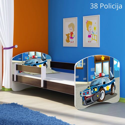 Dječji krevet ACMA s motivom, bočna wenge 160x80 cm 38-policija slika 1