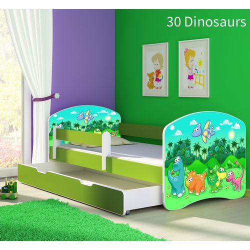 Dječji krevet ACMA s motivom, bočna zelena + ladica 140x70 cm 30-dinosaurs slika 1