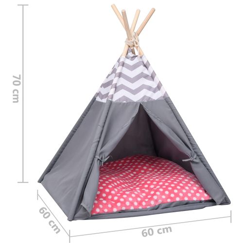 Šator tipi za mačke od breskvine kore sivi 60 x 60 x 70 cm slika 8