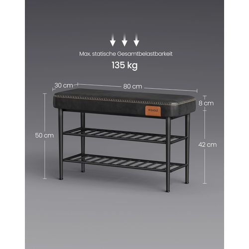 VASAGLE EKHO klupa za cipele, umjetna koža, nosivost 135 kg, crna, 30 x 80 x 50 cm, retro 60 slika 3