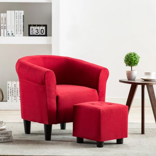 2-dijelni set fotelje i taburea od tkanine crvena boja vina slika 1