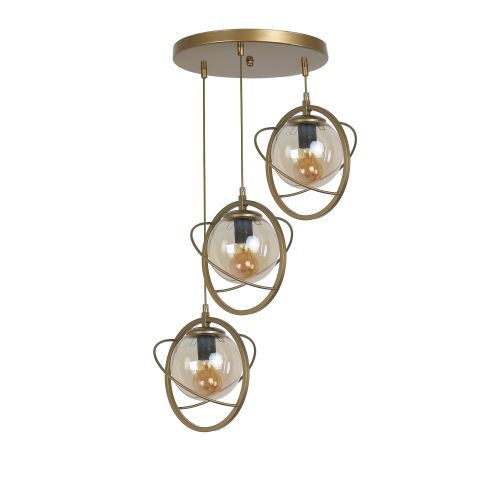 Nepal 3 Lü Tepsili Eskitme Bal Camlı Sarkıt Antique Chandelier slika 2