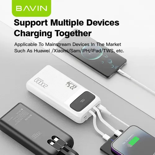 Bavin Power bank 20000mAh 22,5W Type C & Ligtning kabl bela slika 6