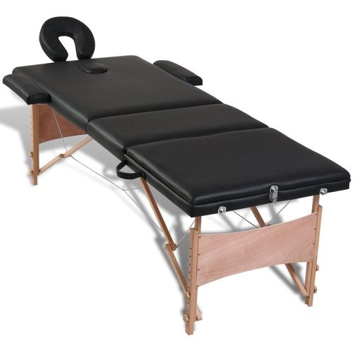Sklopivi stol za masažu s drvenim okvirom trodijelni crni slika 5