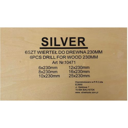 Set svrdla za drvo Silver, 6 komada, 230 mm (6/8/10/12/16/25 mm) slika 2