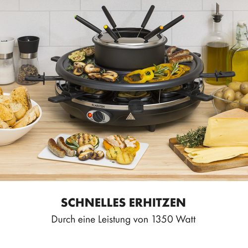 Klarstein Fonduelette, raclette grill i fondue, 1350 W, 1 L, Ø 38 cm, za 8 osoba slika 13