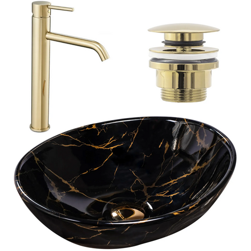 SET SOFIA BLACK MARBLE + PIPA VISOKA LUNGO L.GOLD + ČEP L.GOLD slika 1