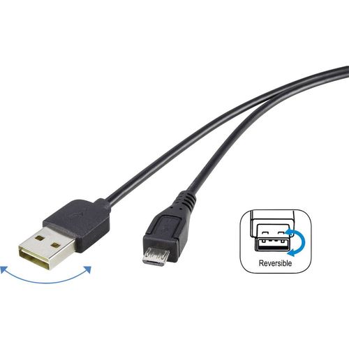 Renkforce USB kabel USB 2.0 USB-A utikač, USB-Micro-B utikač 1.80 m crna utikač primjenjiv s obje strane, pozlaćeni kontakti RF-4096110 slika 1