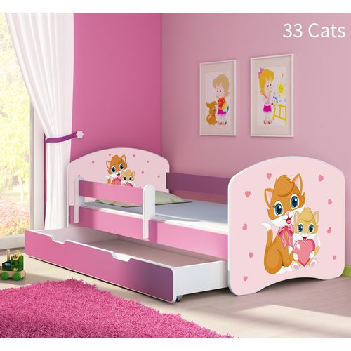 Dječji krevet ACMA s motivom, bočna roza + ladica 160x80 cm 33-cats slika 1