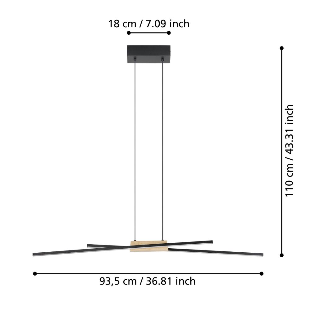 Eglo visilica/2, LED, 2x13W, 3120lm, dimabilna, crna/drvo/bijela "Panagria" slika 5