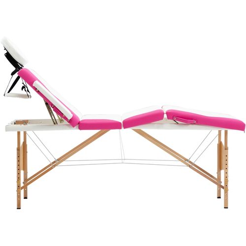 Sklopivi masažni stol s 4 zone drveni bijelo-ružičasti slika 11
