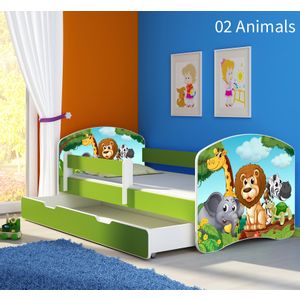 Dječji krevet ACMA s motivom, bočna zelena + ladica 160x80 cm 02-animals