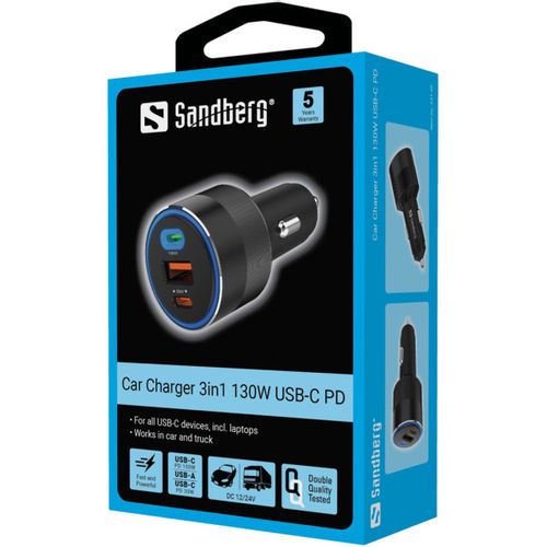 USB auto punjač Sandberg 3in1 USB/USB-C 130W 441-49 slika 4