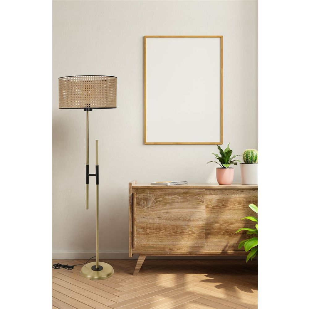 Felix Eskitme Lambader Silindir Rattan Abajurlu Wicker Floor Lamp slika 1