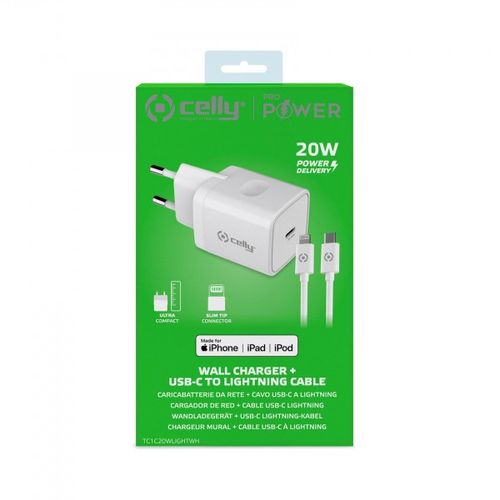 CELLY Kućni punjač ProPower TC1C20W sa LIGHTNING kablom slika 3