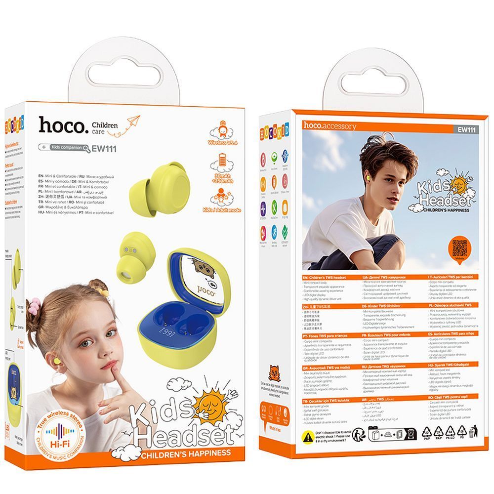 Dječje slušalice bežične Hoco EW111 žute boje slika 4