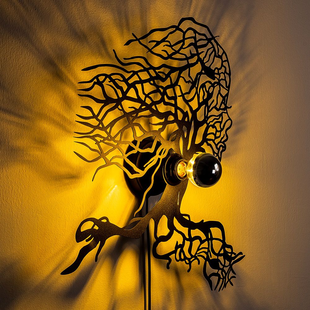 Crna Zidna Lampa Drvo Žena slika 5