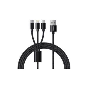 VEGER V303 pleteni kabel 3-u-1 USB-A na USB-C/Lightning/MicroUSB, 1.2m, crni