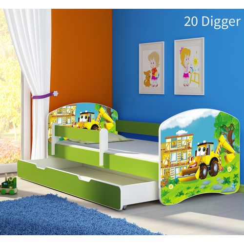 Dječji krevet ACMA s motivom, bočna zelena + ladica 180x80 cm 20-digger slika 1