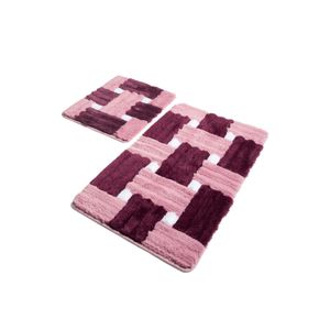 Piazza - Purple Multicolor Acrylic Bathmat Set (2 Pieces)