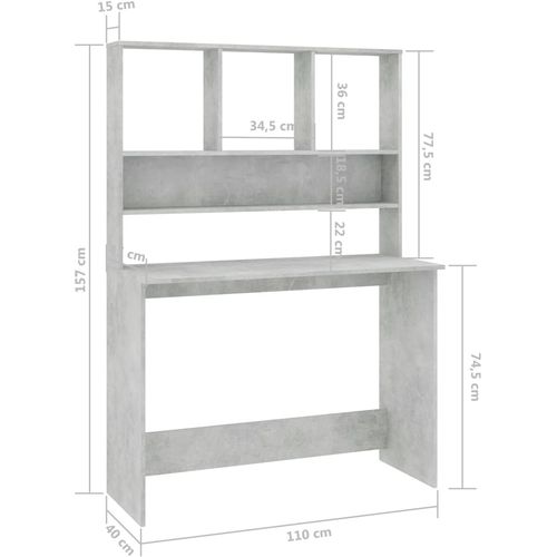 Radni stol s policama siva boja betona 110x45x157 cm iverica slika 17
