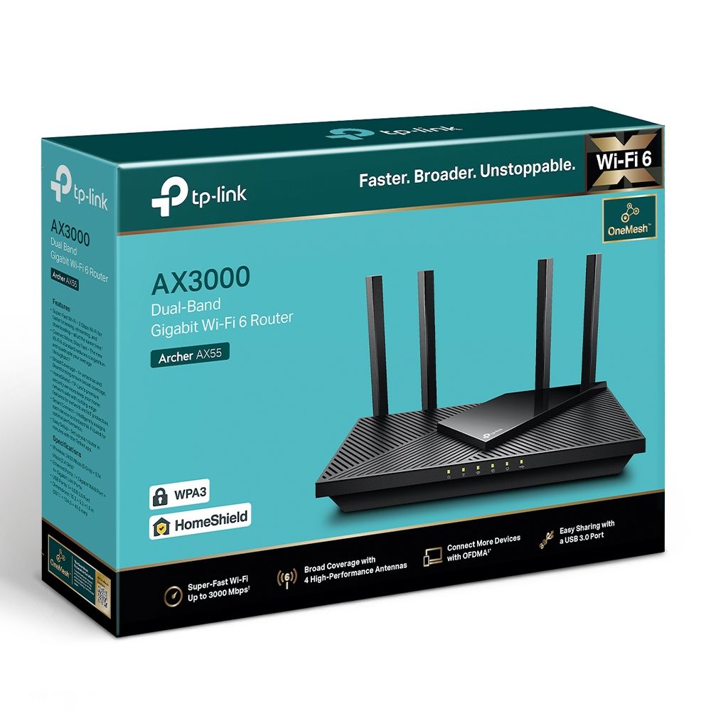 TP-Link ARCHER AX55 ruter AX3000, Wi-Fi 6 Dual band, brzina do 3 Gbps, 4 ext.antene slika 2
