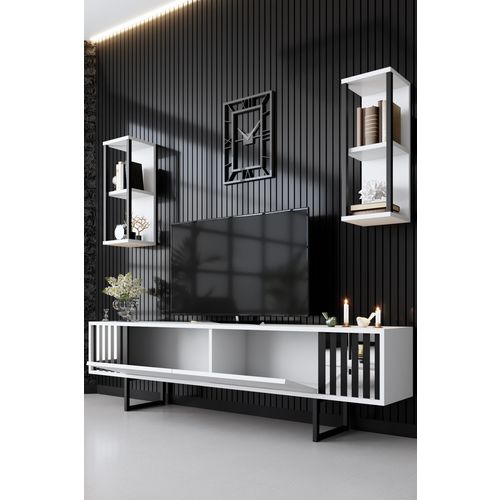 Woody Fashion Komoda za TV, Chrome Line - White, Black slika 3