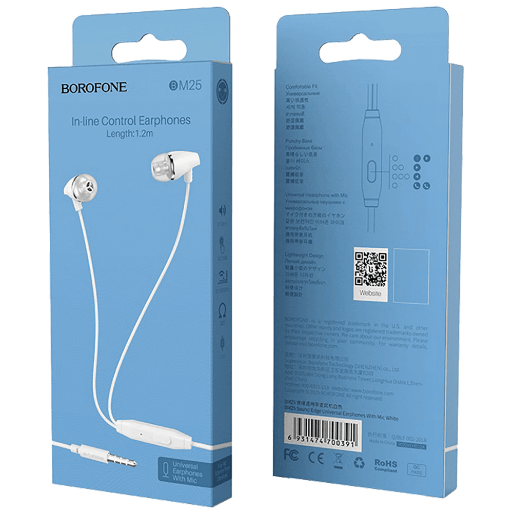 Borofone Slušalice sa mikrofonom, 3.5 mm,dužina kabela 1.2 met,bijela - BM25 Sound edge slika 2