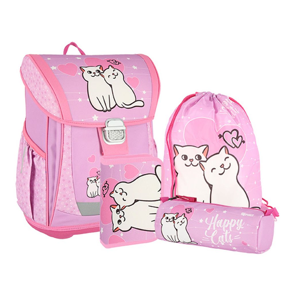 Spirit školski set ''HAPPY CAT'' COOL (školska torba + puna pernica + okrugla pernica + vreća za patike) –  (metalna kopča) slika 1