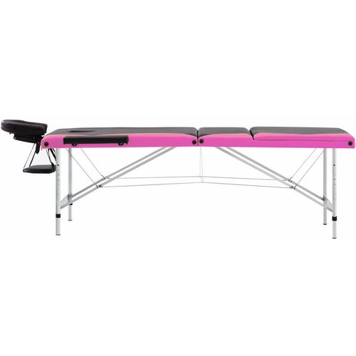 Sklopivi masažni stol s 3 zone aluminijski crno-ružičasti slika 3