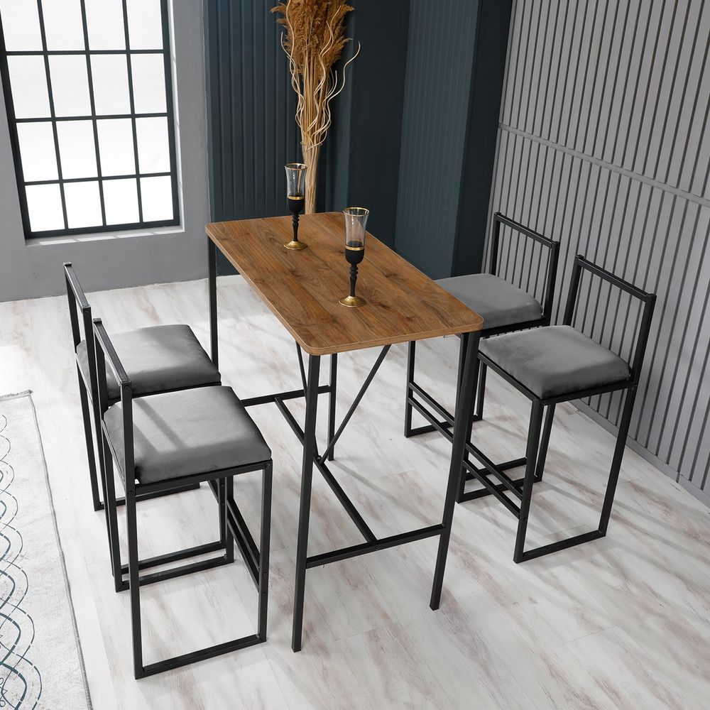 Nordic - Fume Fume Walnut Crni Bar Sto i Stolice Set (5 Komada) slika 1