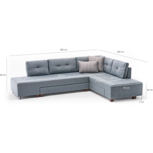 Atelier Del Sofa Kutna garnitura na razvlačenje, Svijetlo plava, Manama Corner Sofa Bed Right - Light Blue slika 6