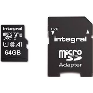 Integral 64GB High Speed microSDHC/XC V10 UHS-I U1 + adapter