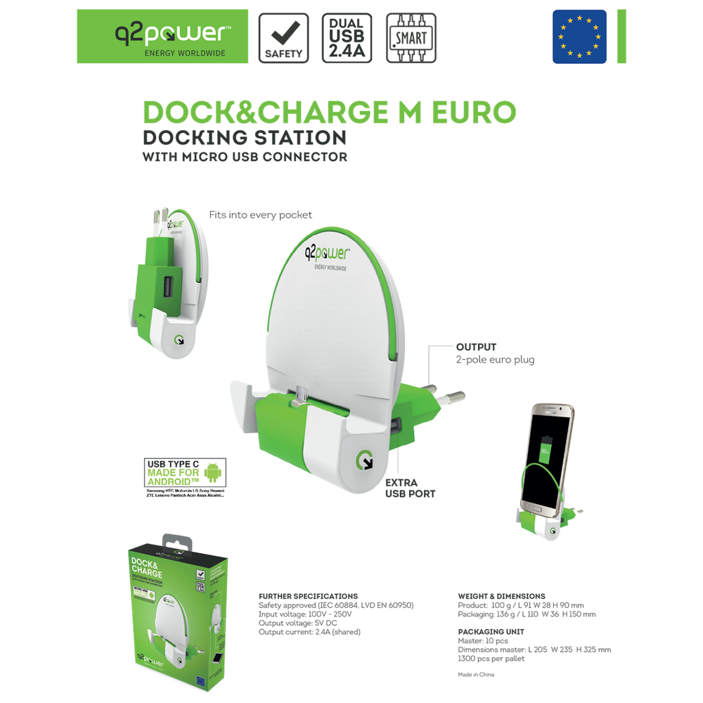 q2power Docking station sa micro USB konektorom - DOCK&amp;CHARGE M EURO slika 5