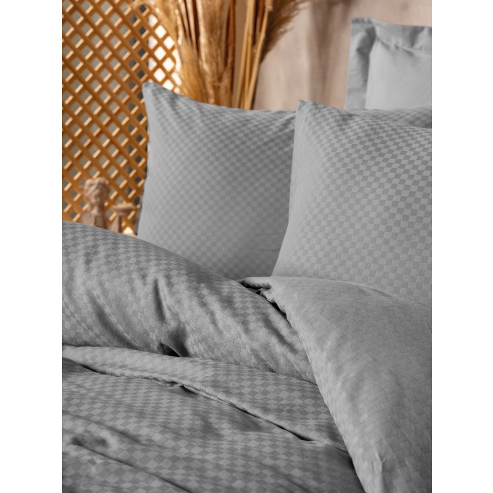 Plaid - Grey Grey Ranforce King Quilt Cover Set (FR) slika 2