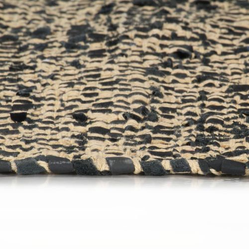 Ručno tkani tepih Chindi od kože i pamuka 80 x 160 cm crni slika 20