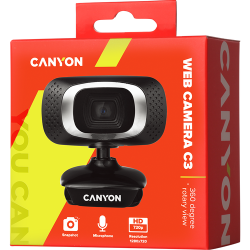 CANYON C3 720P HD webcam with USB2.0. connector, 360° rotary view scope, 1.0Mega pixels, Resolution 1280*720, viewing angle 60°, cable length 2.0m, Black, 62.2x46.5x57.8mm, 0.074kg slika 6