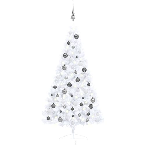 Umjetna polovica božićnog drvca LED s kuglicama bijela 150 cm slika 1