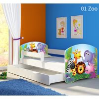 Dječji krevet ACMA s motivom, bočna bijela + ladica 160x80 cm 01-zoo