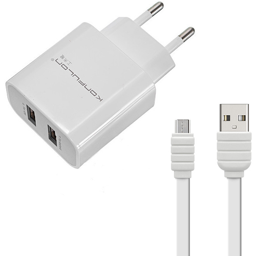 Kucni punjac KONFULON C18+S31A, 2xUSB, 2.1A sa micro USB kablom beli 1m slika 1
