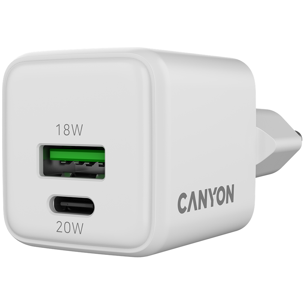 CANYON Punjač CU20AC GaN 20W 1xPD 1xQC EU Bijeli slika 3