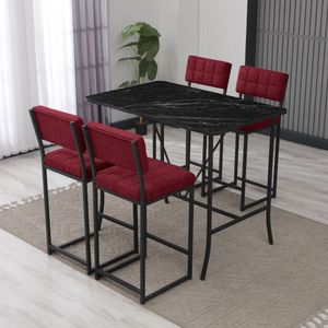 Retro Bar Stol i Stolice Set (5 Komada) - Burgundija i Crna