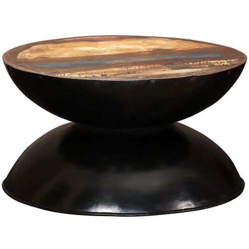 Stolić za kavu od obnovljenog drva s crnom bazom 60x60x33 cm slika 1