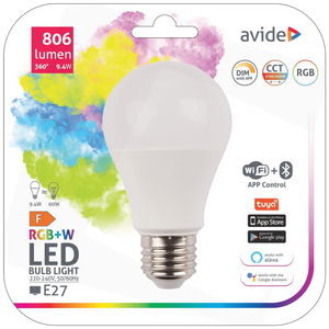 Avide Pametna sijalica, LED 9.4W, E27, RGB+W, WiFi, Bluetooth - Smart LED Globe A60 9.4W WiFi