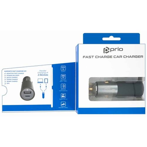 Prio auto punjač za brzo punjenje 100 W PD (USB C) + 22,5 W (USB A) crni slika 3