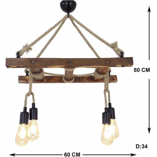 Opviq Vislica MERDIVEN, drvo, ručni rad, 80 x 34 x 60 cm, 4 X E27 40 W, Merdiven Halat 3 slika 3