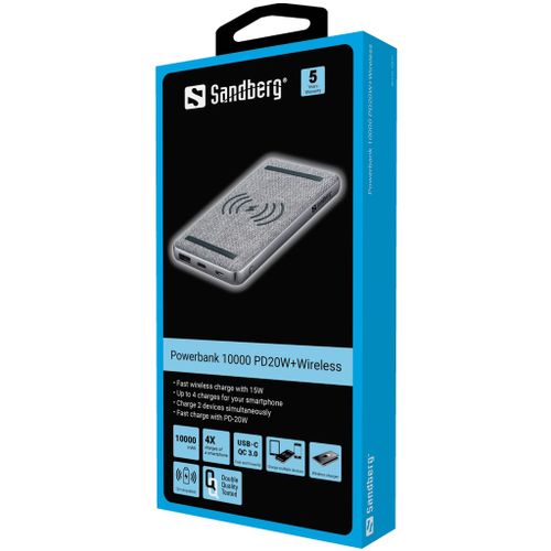 Sandberg Powerbank 10000 mAh PD 20W + QI Bežična prijenosna baterija slika 2