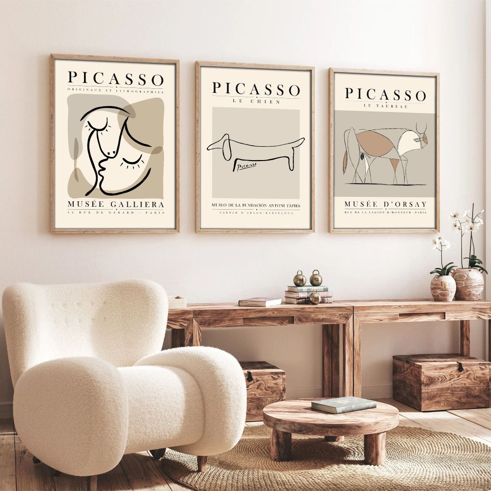 Dekorativna slika u okviru (3 komada) Huhu253 - 50 x 70, boja: višebojna - Picasso style slika 1