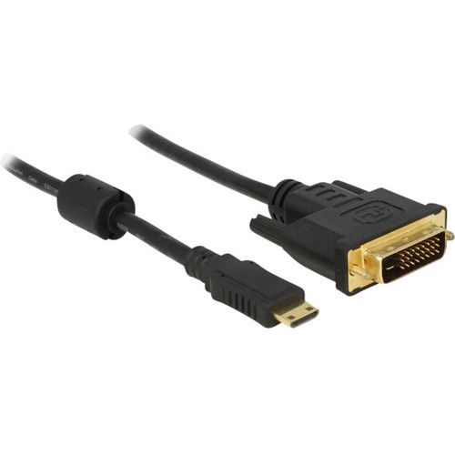 Delock HDMI / DVI adapterski kabel HDMI Mini C utikač, DVI-D 24+1-polni utikač 1.00 m crna 83582 s feritnom jezgrom, mogućnost vijčanog spajanja, pozlaćeni kontakti HDMI kabel slika 1